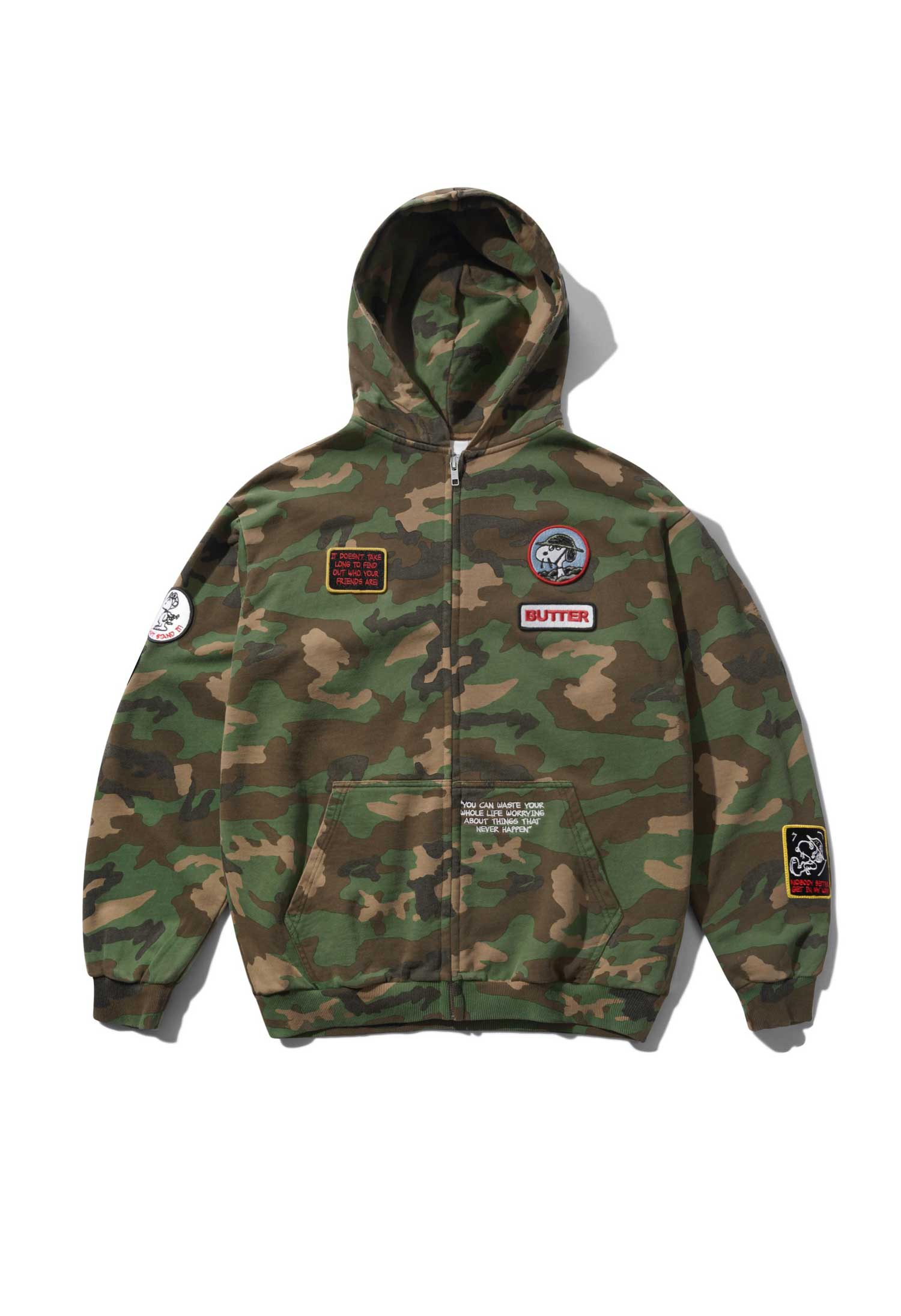 Butter Goods X Peanuts 'Patches' Zip-Thru Hood (Washed Camo)
