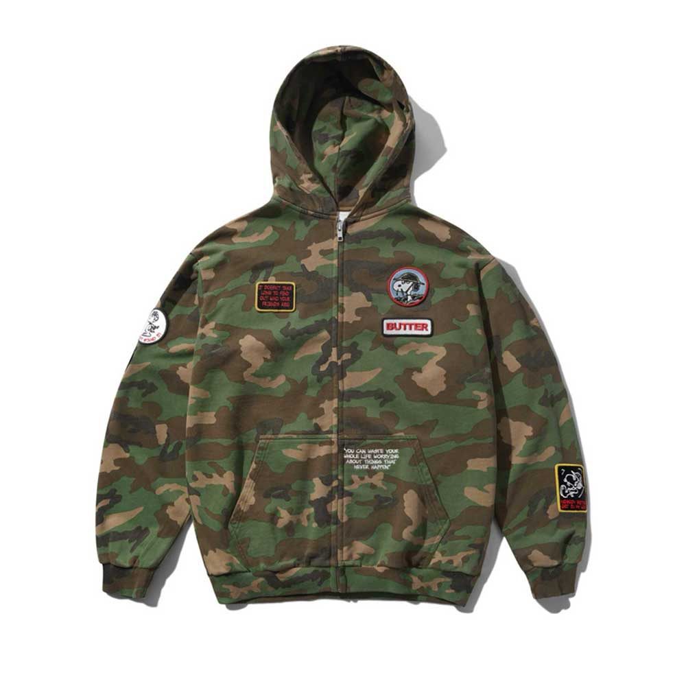 Butter Goods X Peanuts 'Patches' Zip-Thru Hood (Washed Camo)