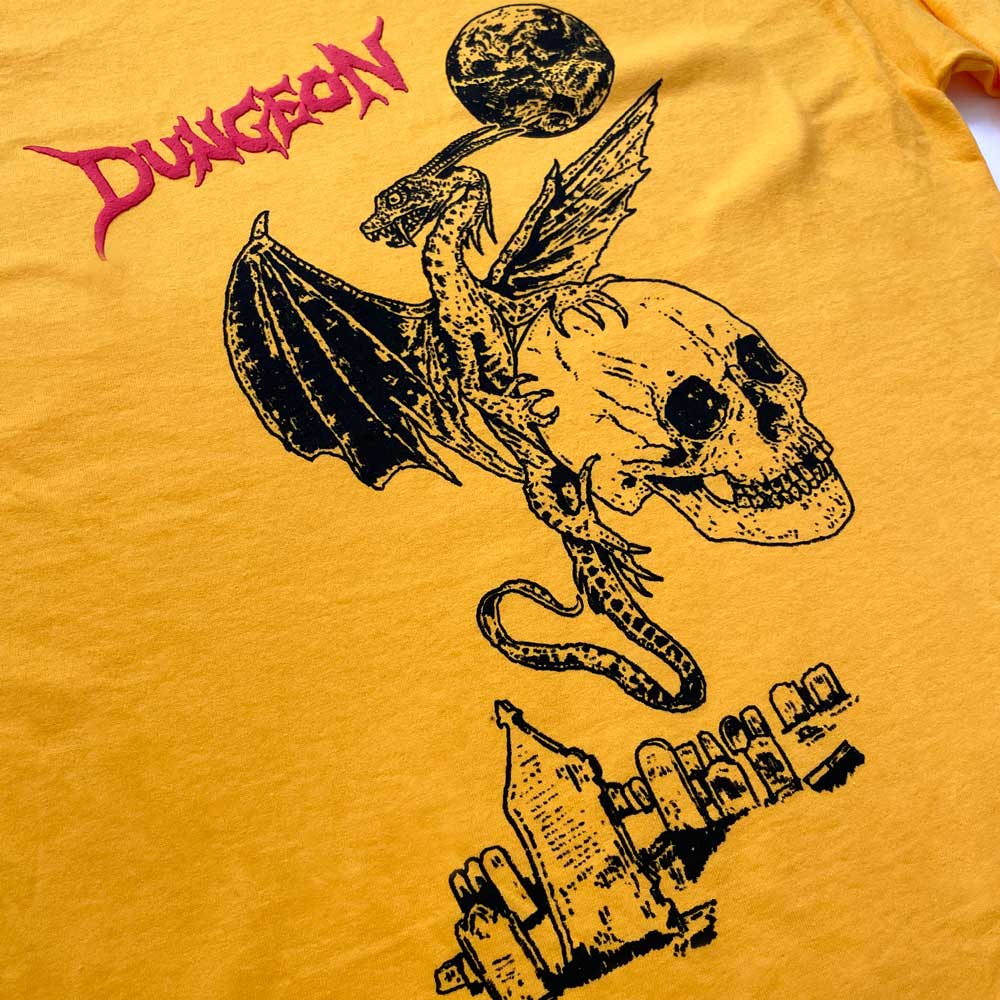 Dungeon Gateway 'Dragon Lies' Long Sleeve T-Shirt (Gold Yellow)