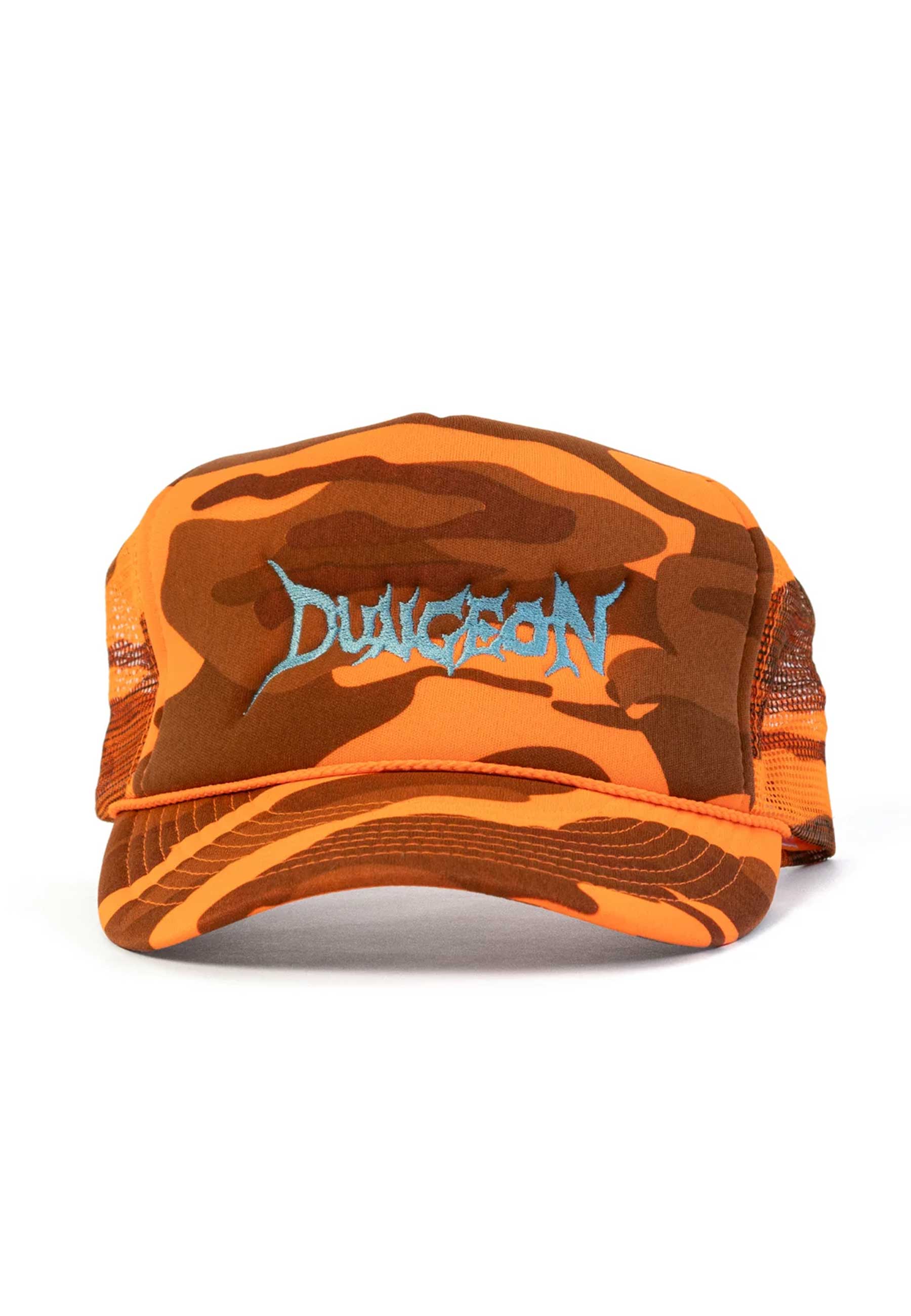 Dungeon Gateway 'Scrawl Logo' Foam Trucker Cap (Orange Camo / Electric Blue)