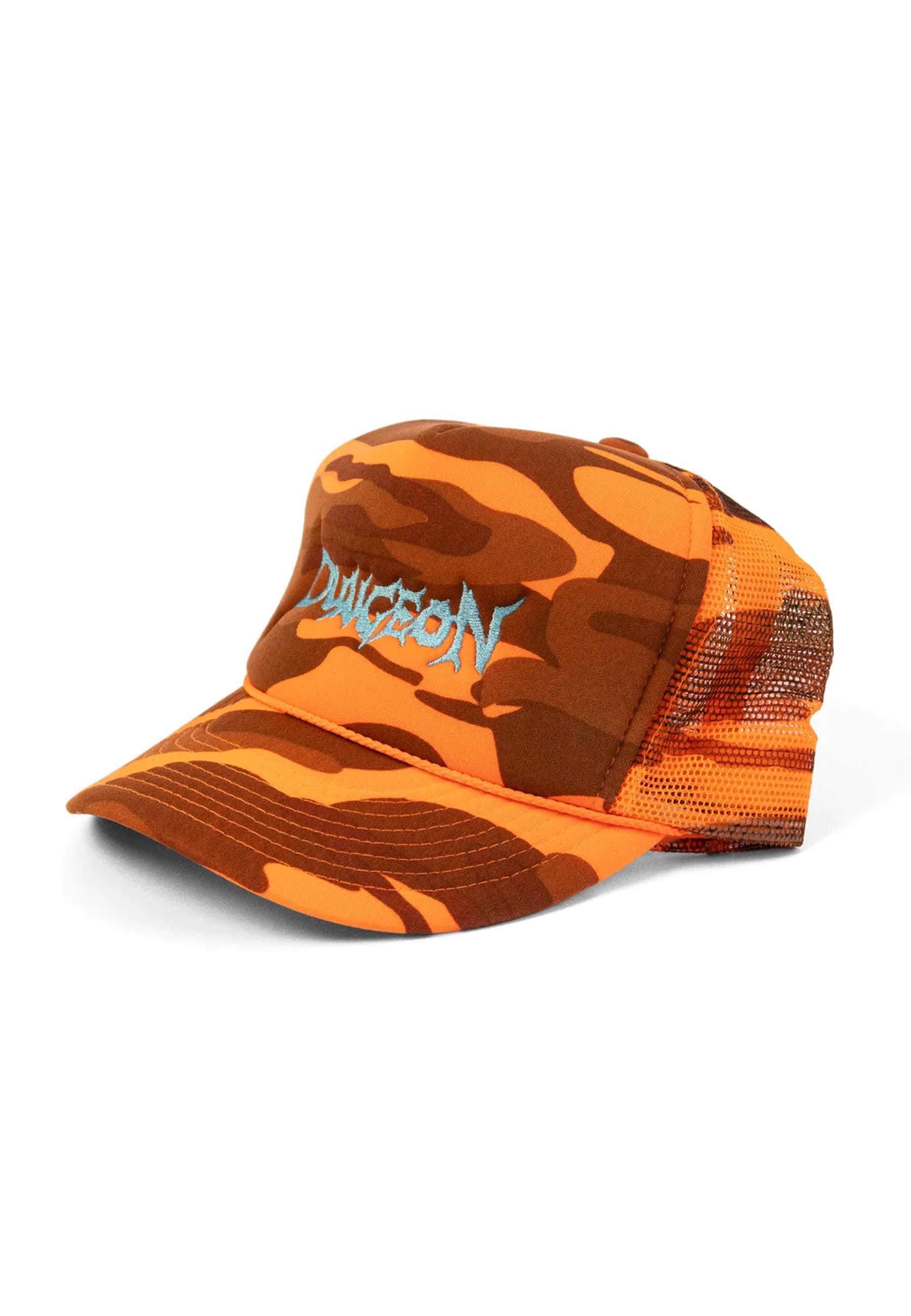 Dungeon Gateway 'Scrawl Logo' Foam Trucker Cap (Orange Camo / Electric Blue)