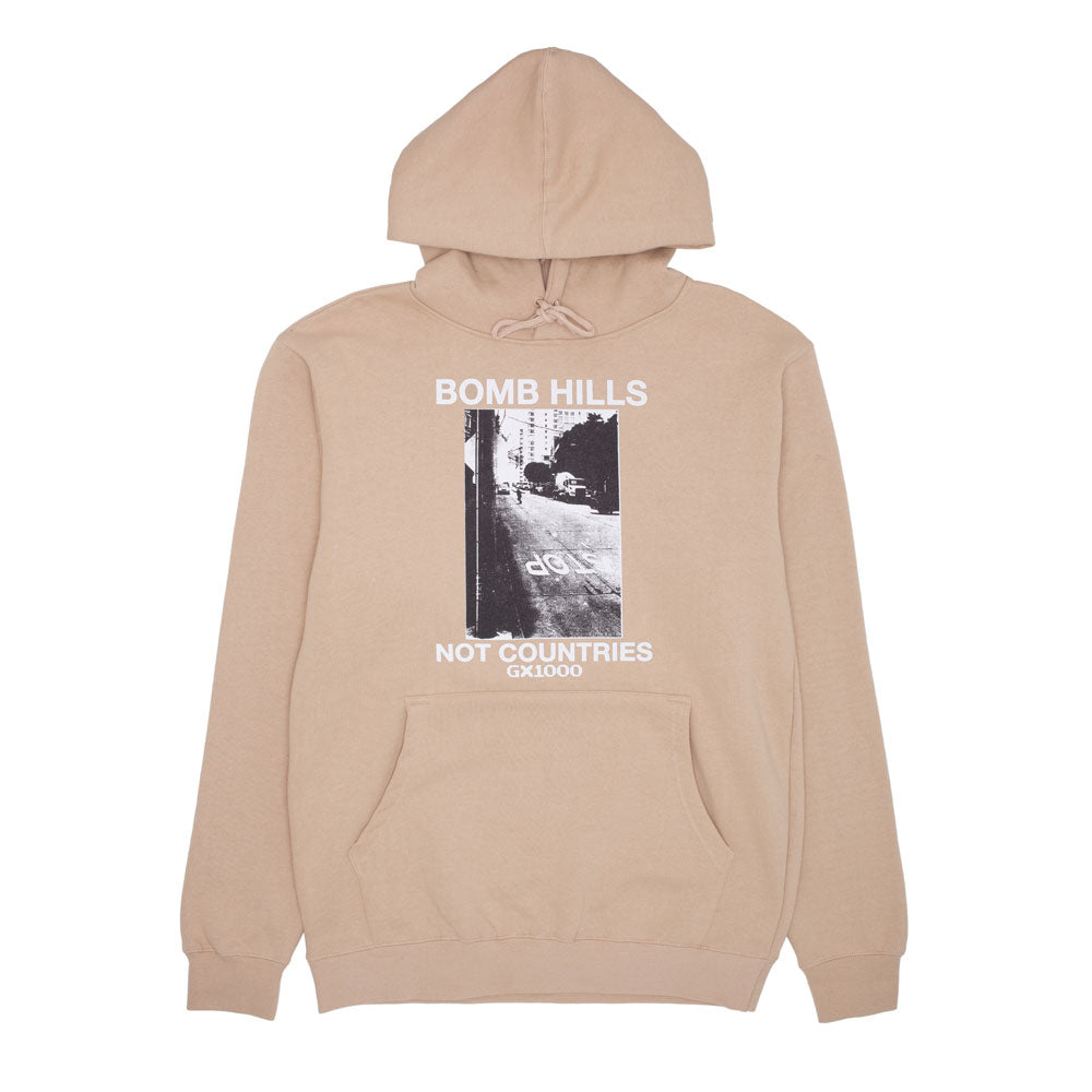 GX1000 'Bomb Hills Not Countries' Hood (Sand / White Font)