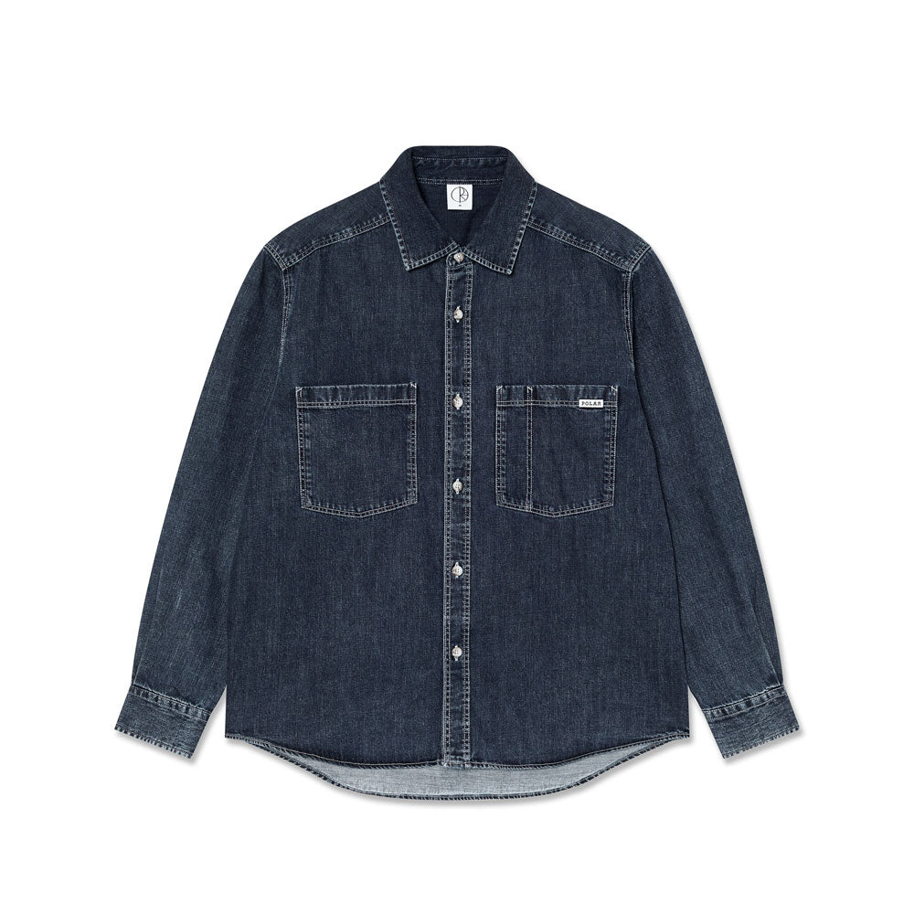 Polar 'Mike' Long Sleeve Denim Shirt (Washed Blue)