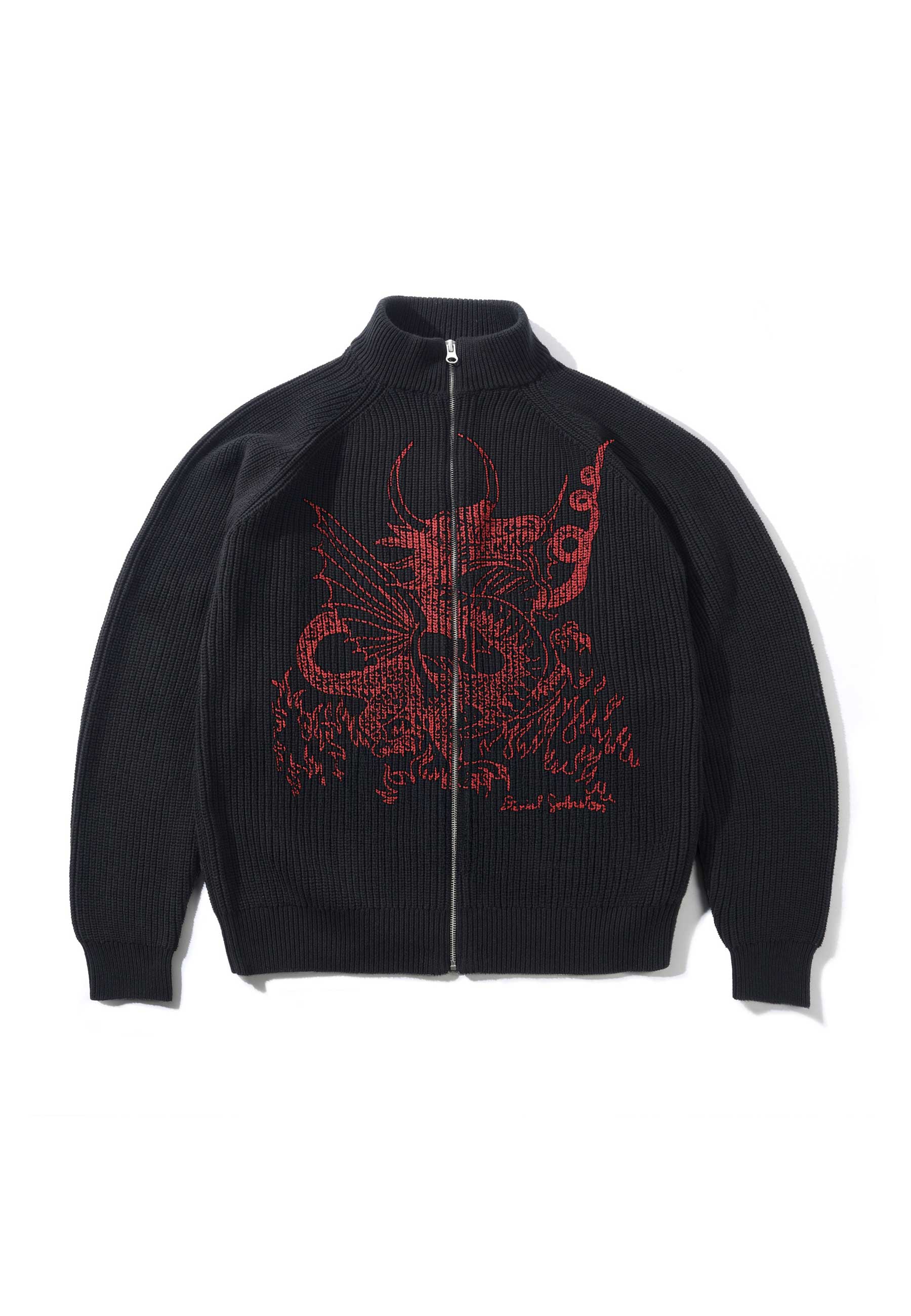 Butter Goods X Daniel Johnston 'Dragon' Knit Zip-Thru Sweater (Black / Red)