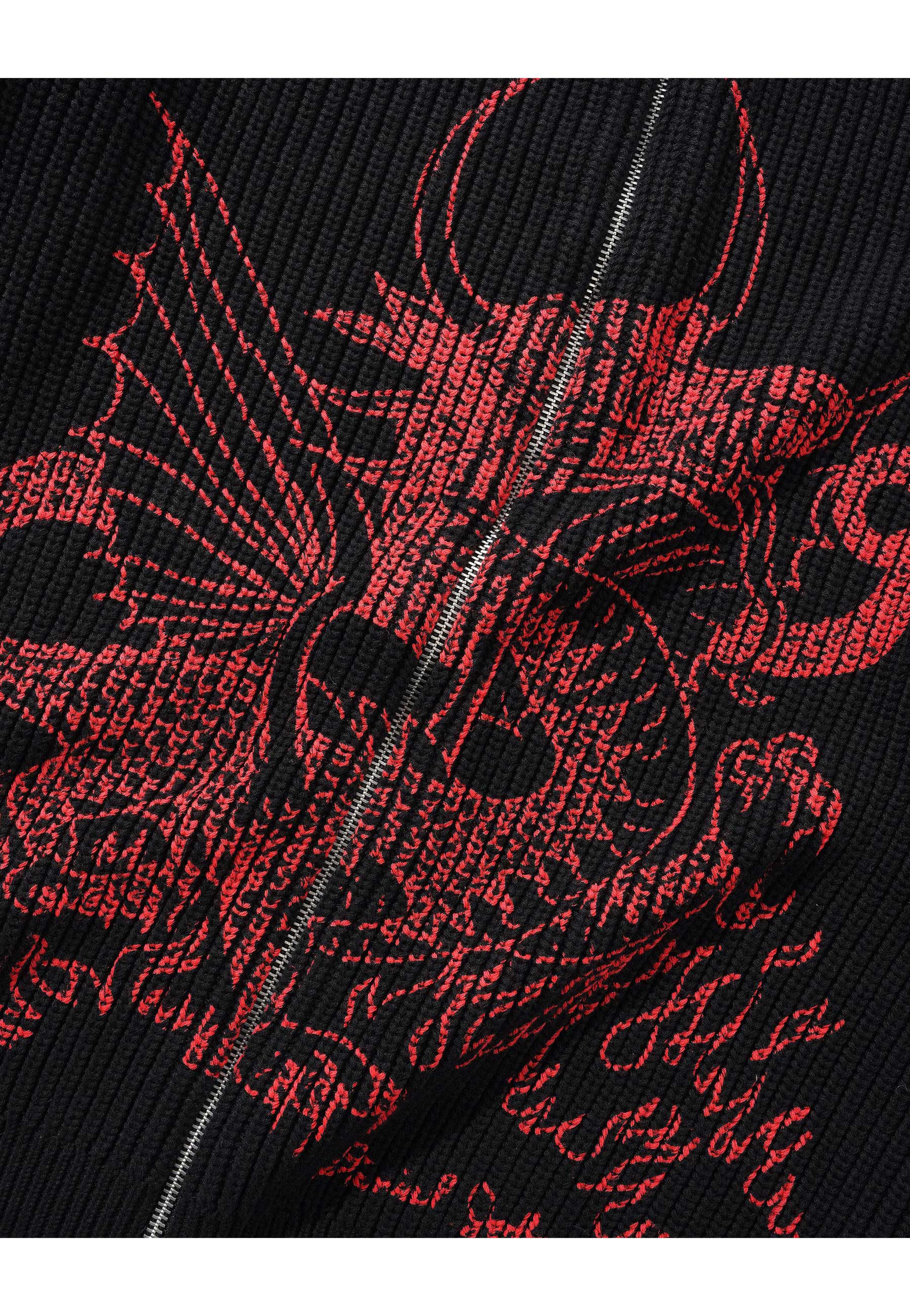 Butter Goods X Daniel Johnston 'Dragon' Knit Zip-Thru Sweater (Black / Red)