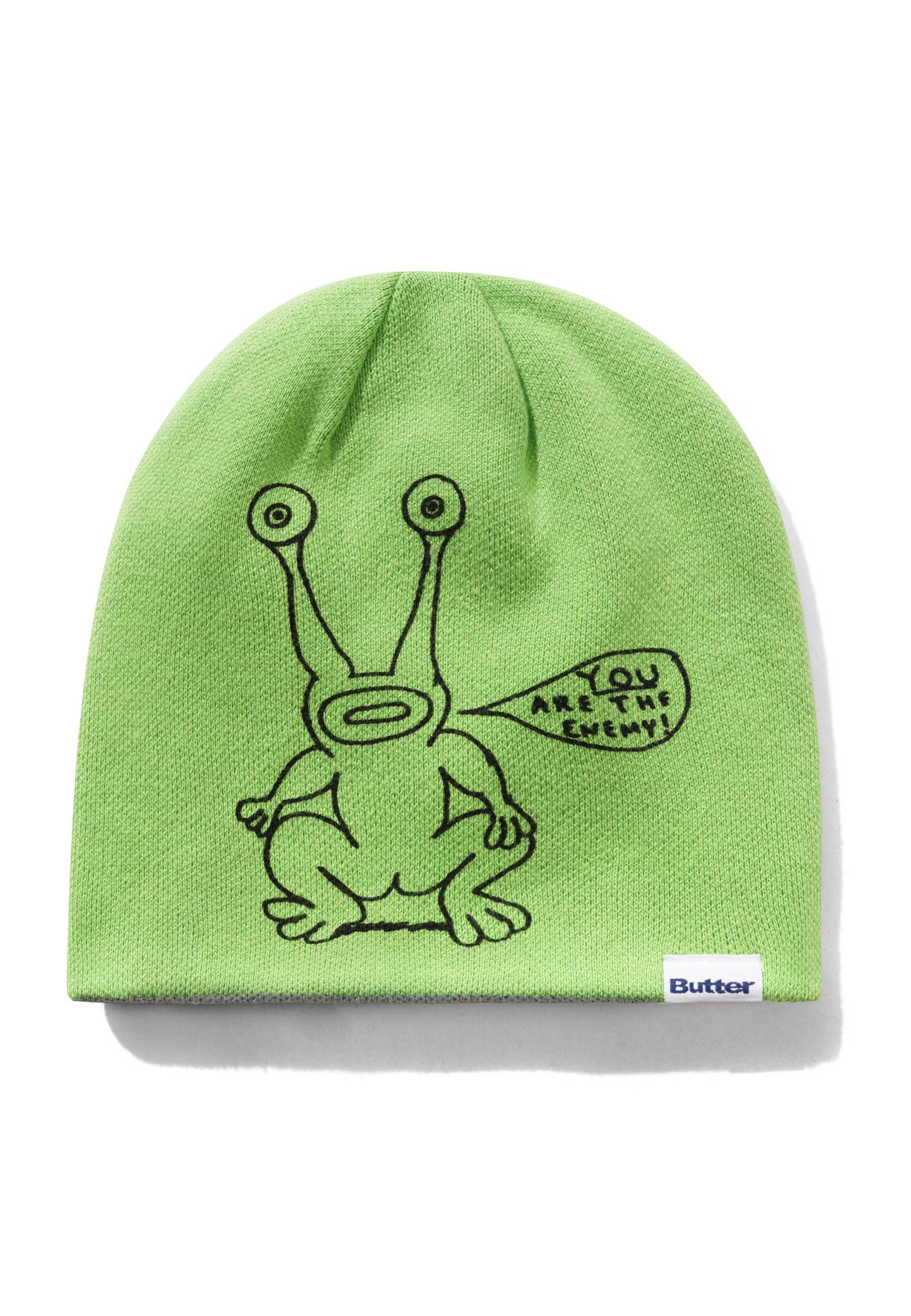 Butter Goods X Daniel Johnston 'Frog' Skully Reversible Beanie (Lime / Grey)