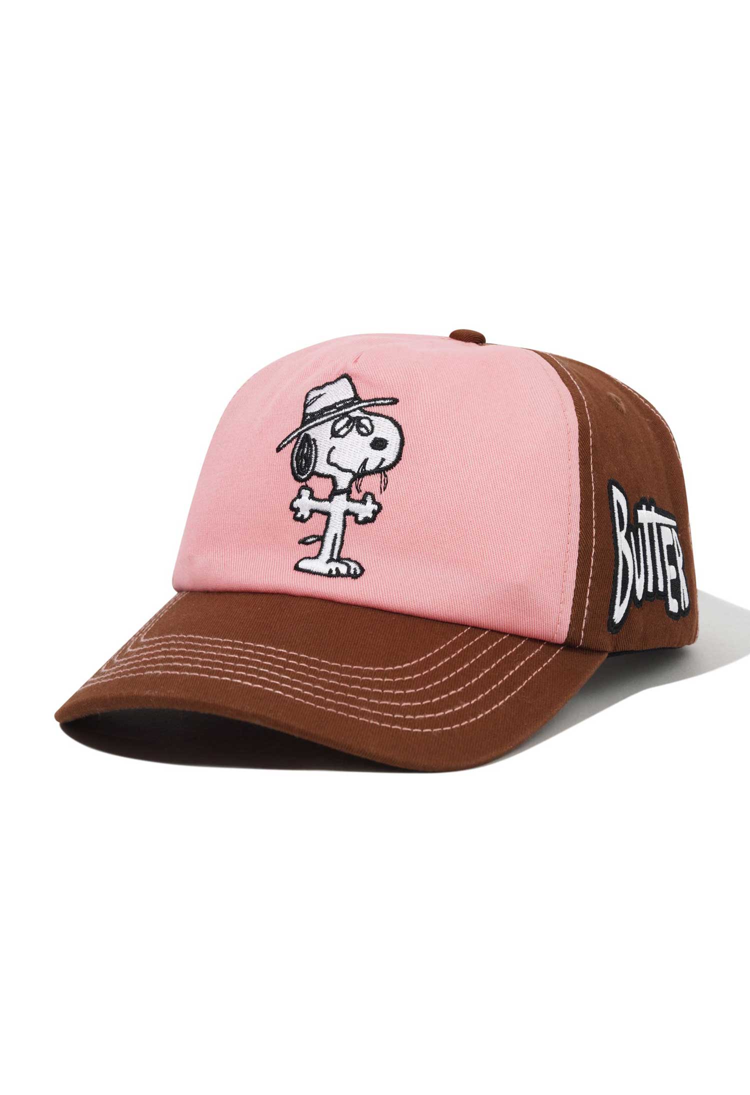 Butter Goods X Peanuts 'Spike' 5 Panel Cap (Brown / Light Pink)