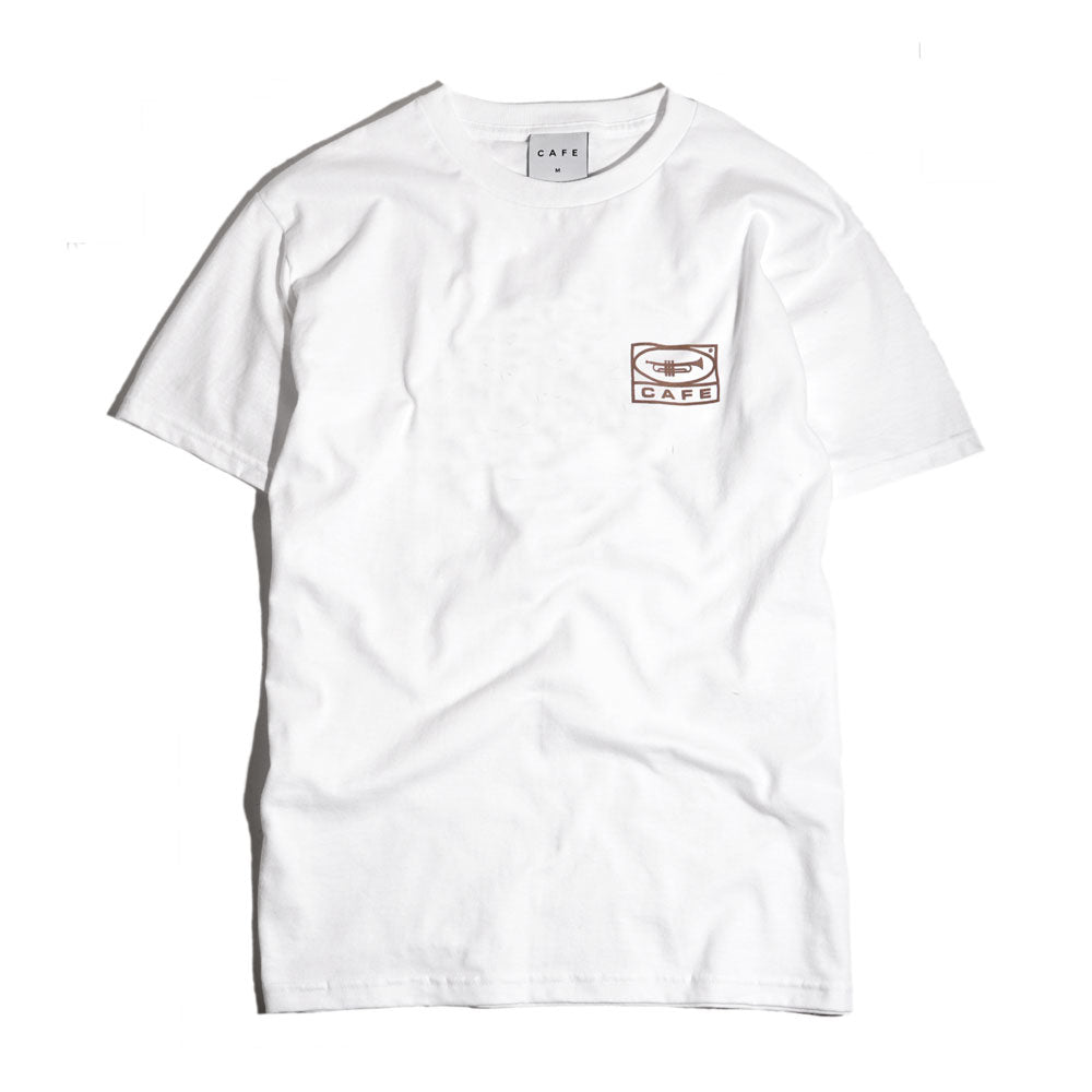 Skateboard Cafe '45' T-Shirt (White / Coffee)