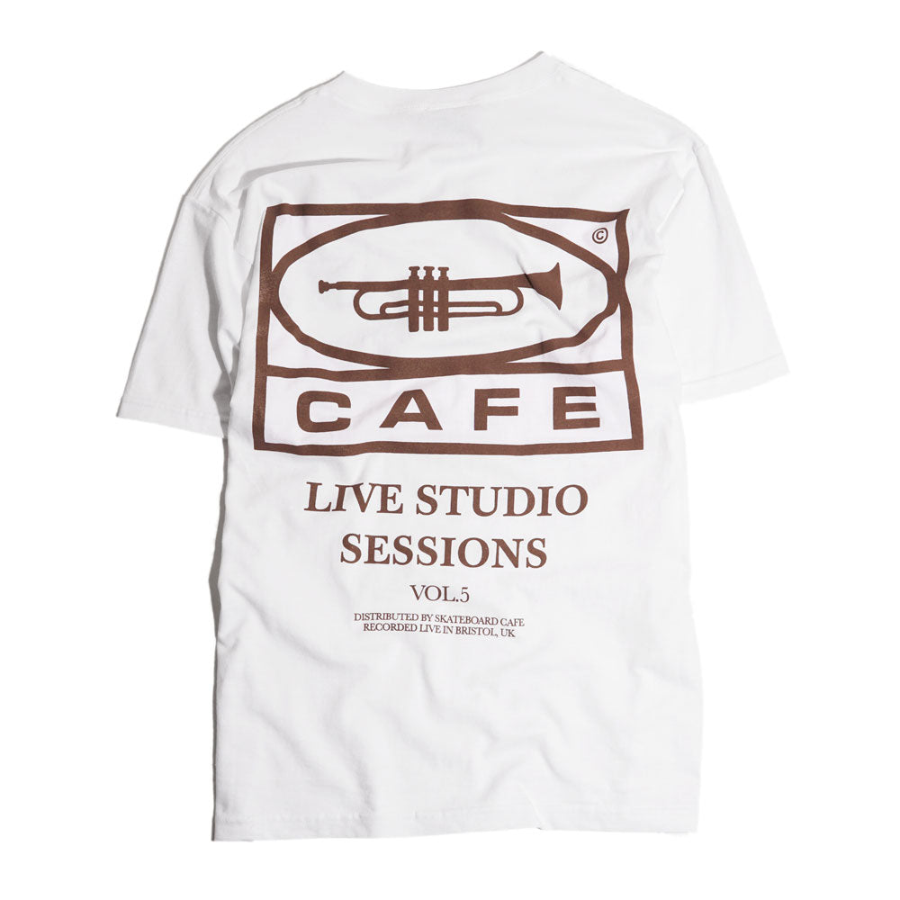 Skateboard Cafe '45' T-Shirt (White / Coffee)