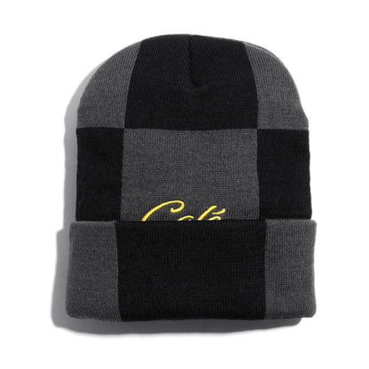 Skateboard Cafe 'Check Fold' Beanie (Charcoal / Black / Gold)