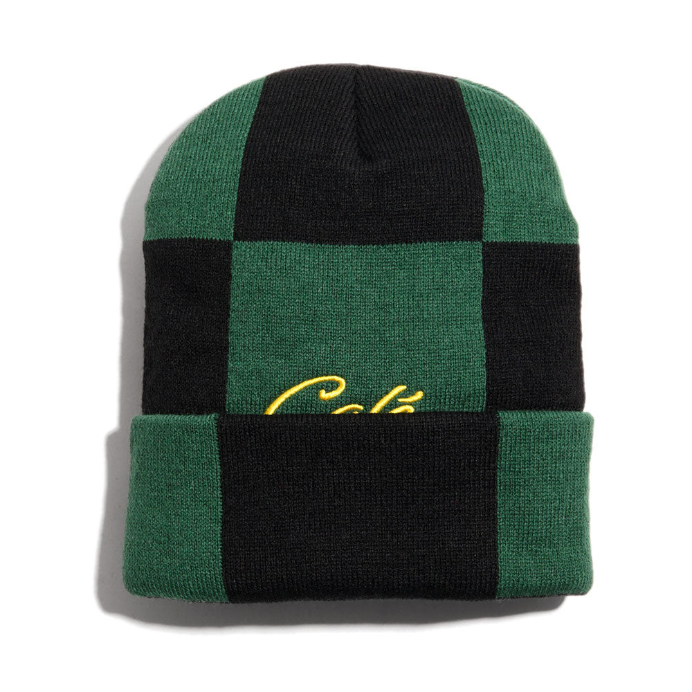 Skateboard Cafe 'Check Fold' Beanie (Forest Green / Black / Gold)