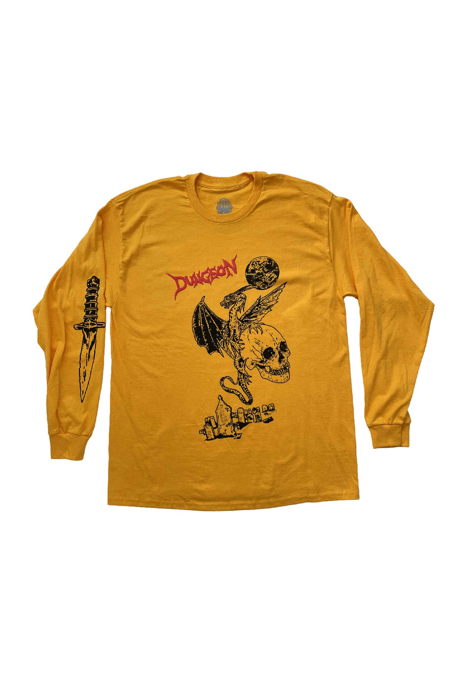 Dungeon Gateway 'Dragon Lies' Long Sleeve T-Shirt (Gold Yellow)