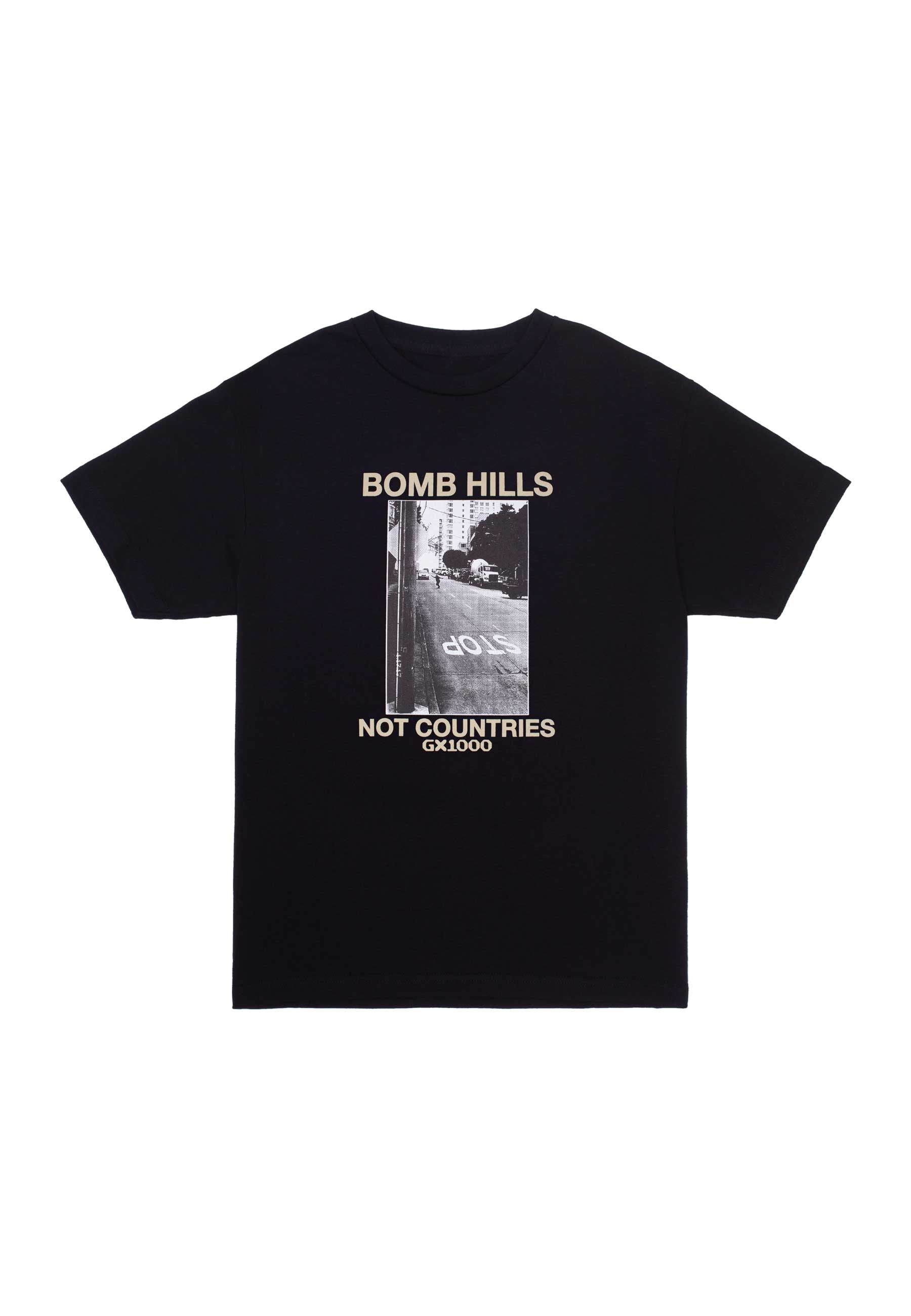 GX1000 'Bomb Hills Not Countries' T-Shirt (Black / Tan Font)