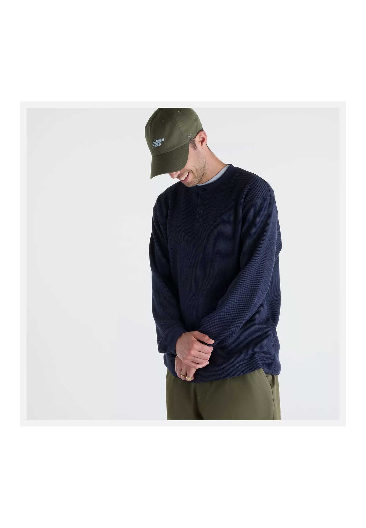 New Balance Numeric Waffle Knit Long Sleeve Henley (Dark Night)