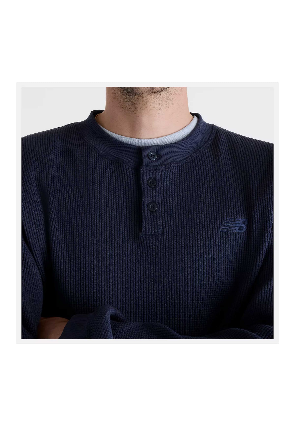 New Balance Numeric Waffle Knit Long Sleeve Henley (Dark Night)
