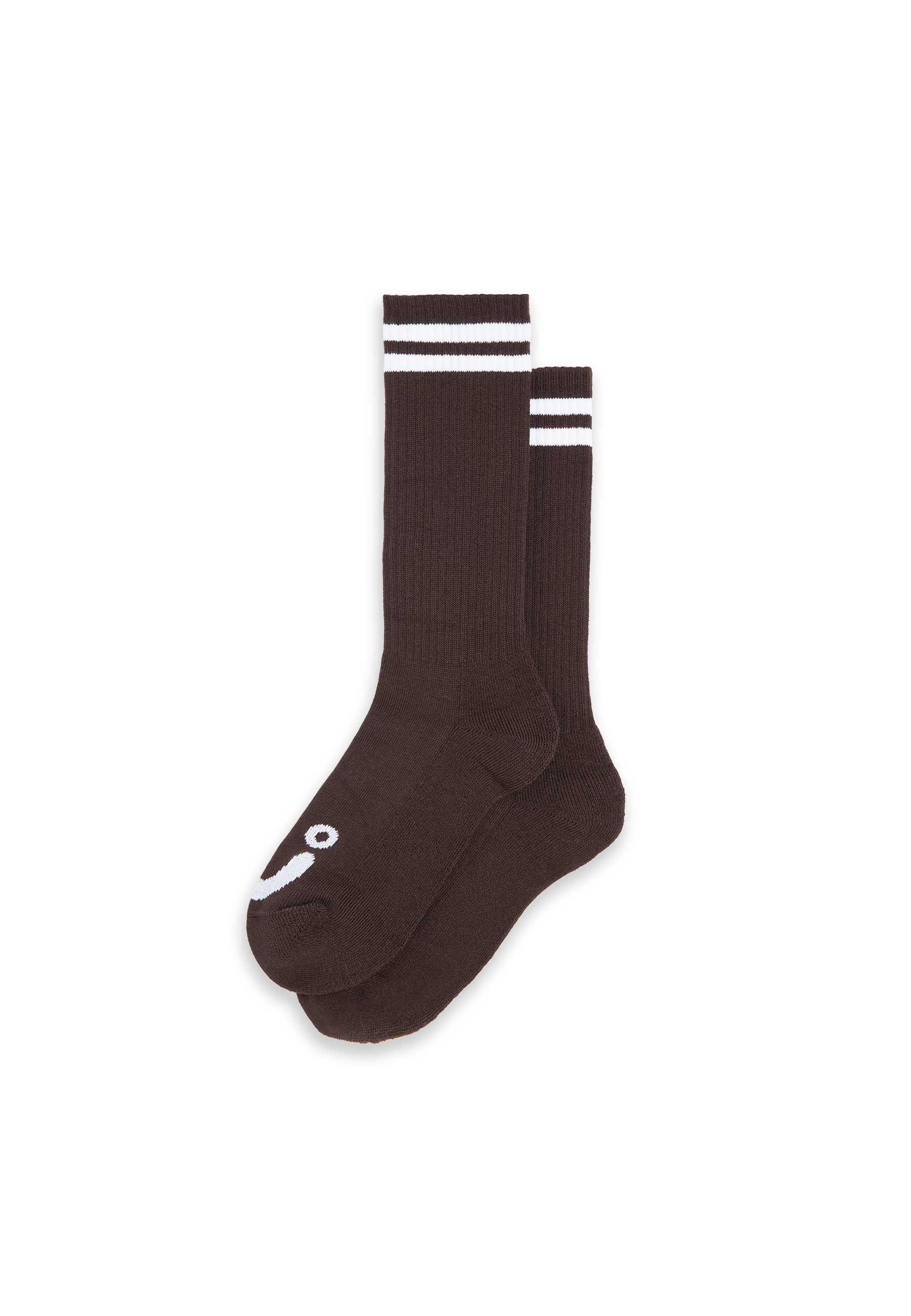 Polar 'Happy Sad' Long Rib Socks (Brown / White)