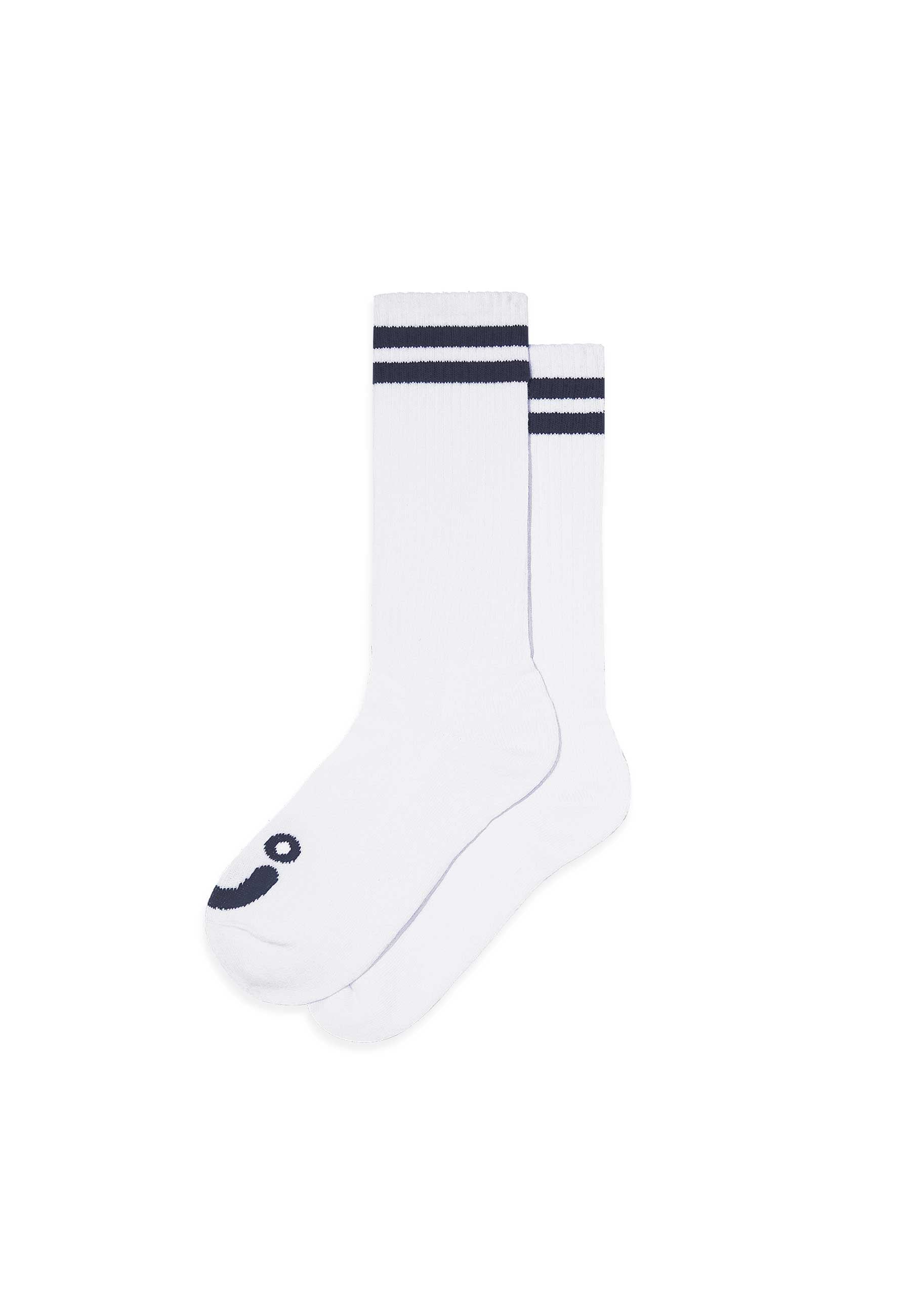 Polar 'Happy Sad' Long Rib Socks (White / Navy)