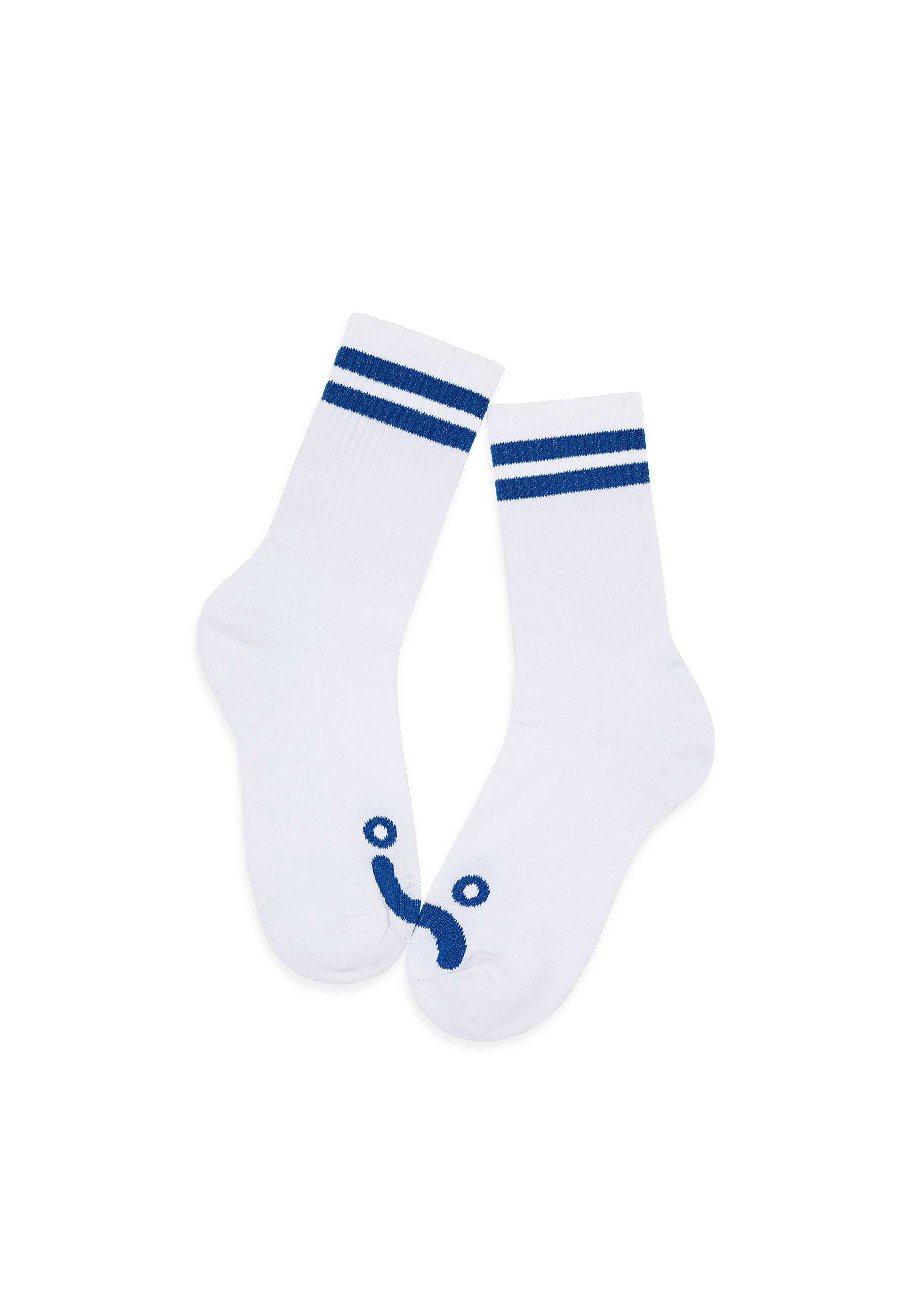 Polar 'Happy Sad' Rib Socks (White / Blue)