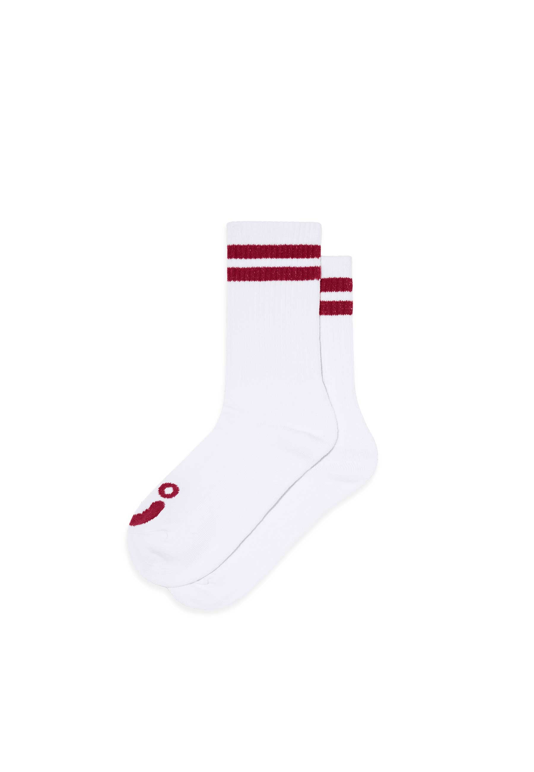 Polar 'Happy Sad' Rib Socks (White / Red)