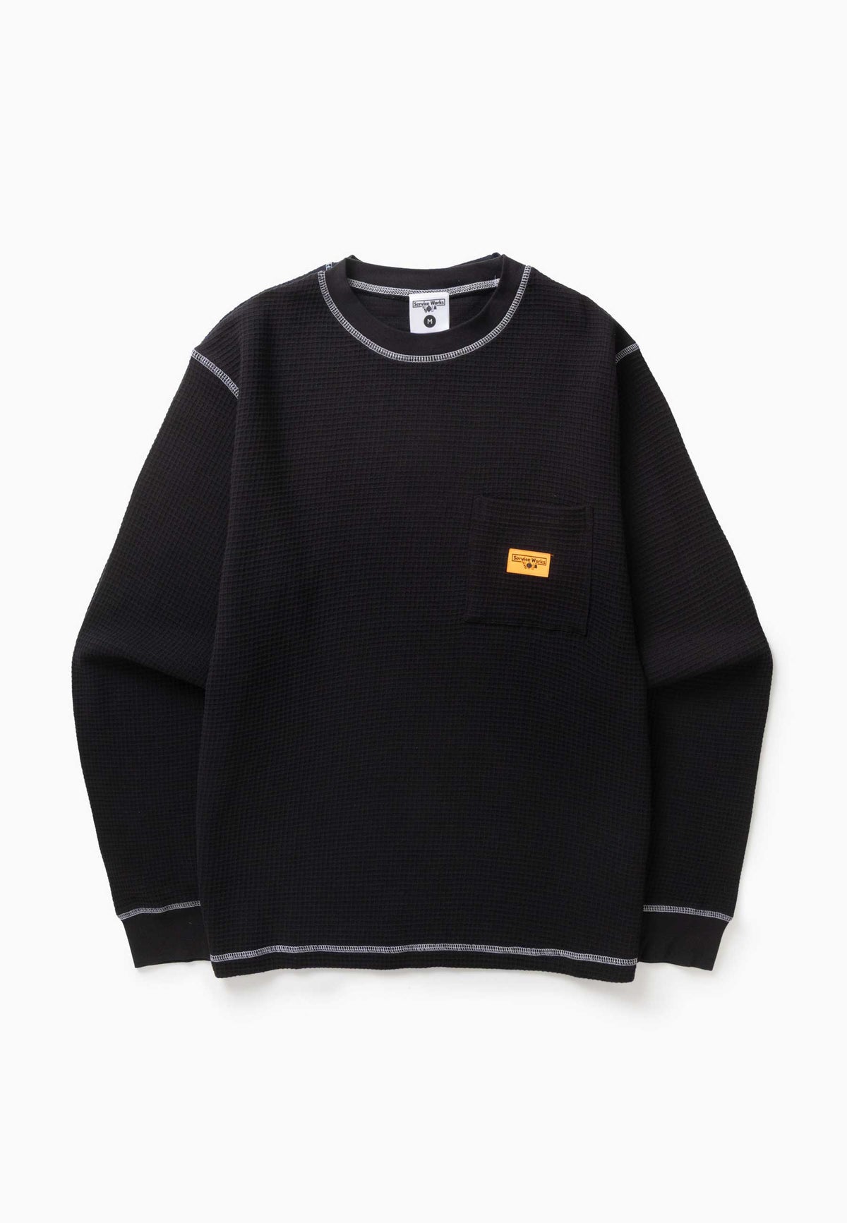 Service Works Waffle Contrast Long Sleeve T'Shirt (Black / White)