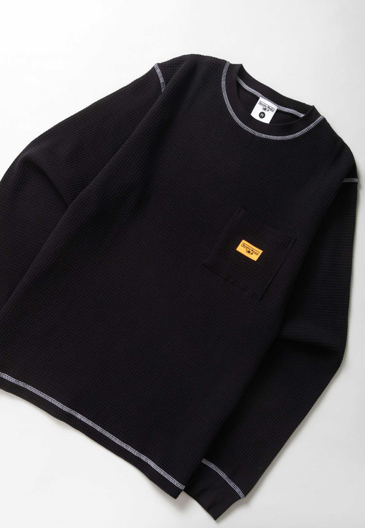 Service Works Waffle Contrast Long Sleeve T'Shirt (Black / White)