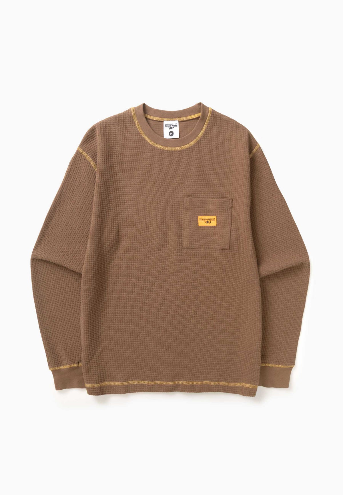 Service Works Waffle Contrast Long Sleeve T'Shirt (Brown / Yellow)