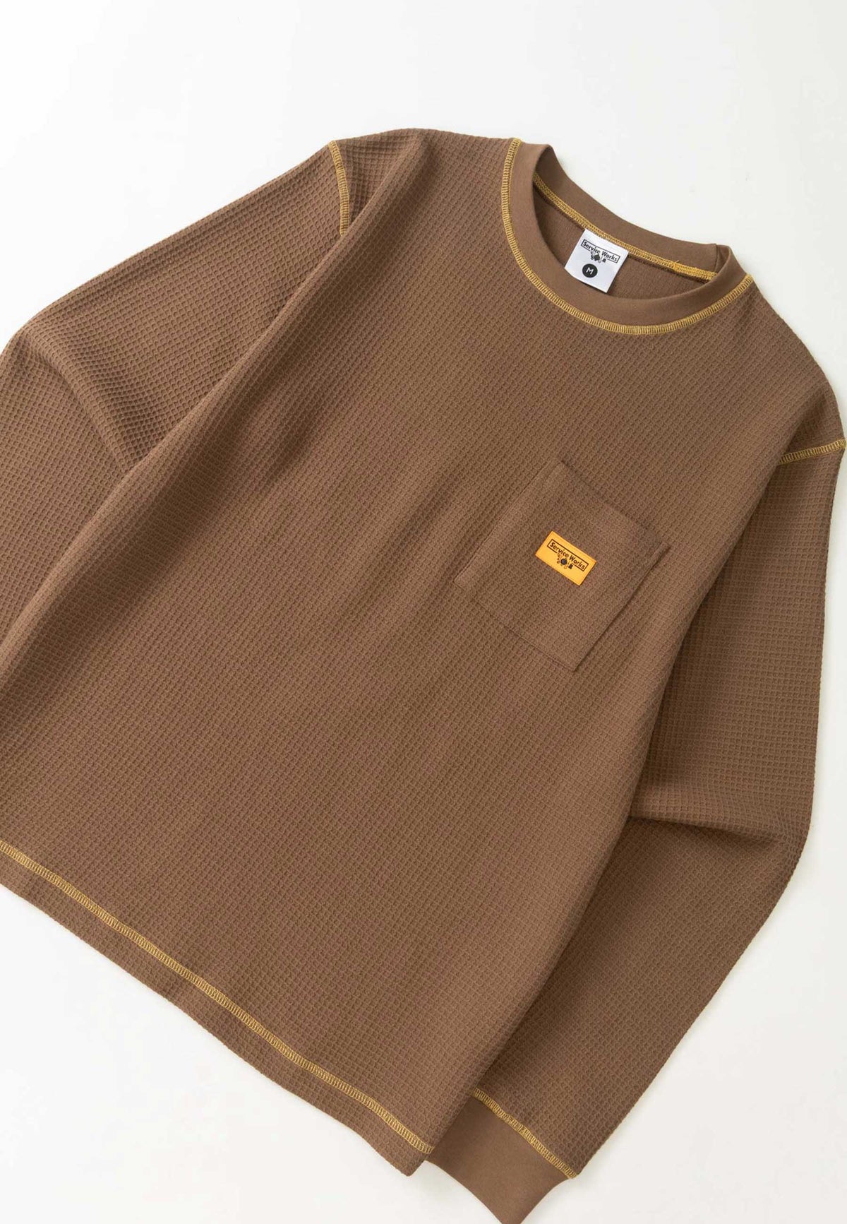 Service Works Waffle Contrast Long Sleeve T'Shirt (Brown / Yellow)