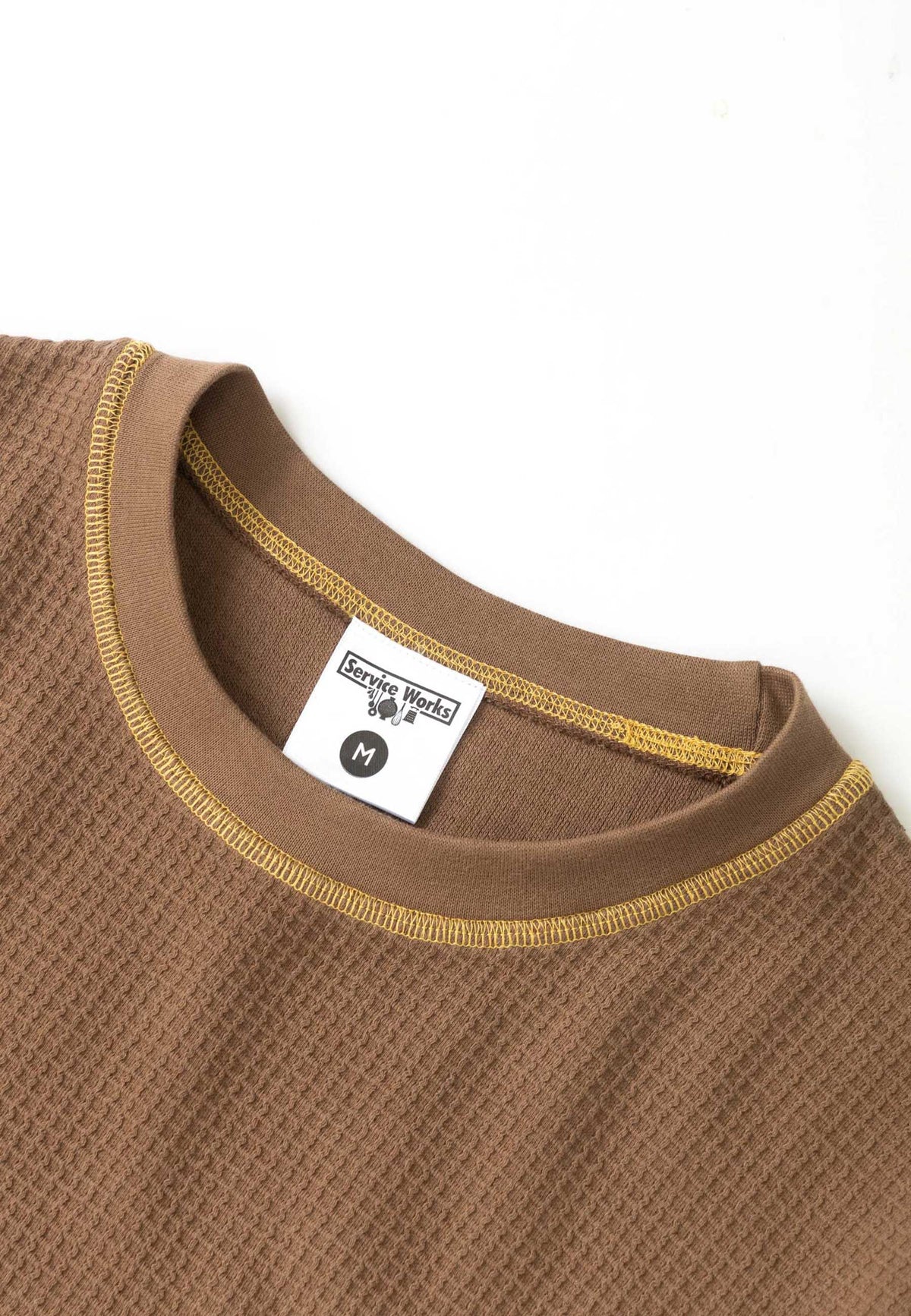 Service Works Waffle Contrast Long Sleeve T'Shirt (Brown / Yellow)