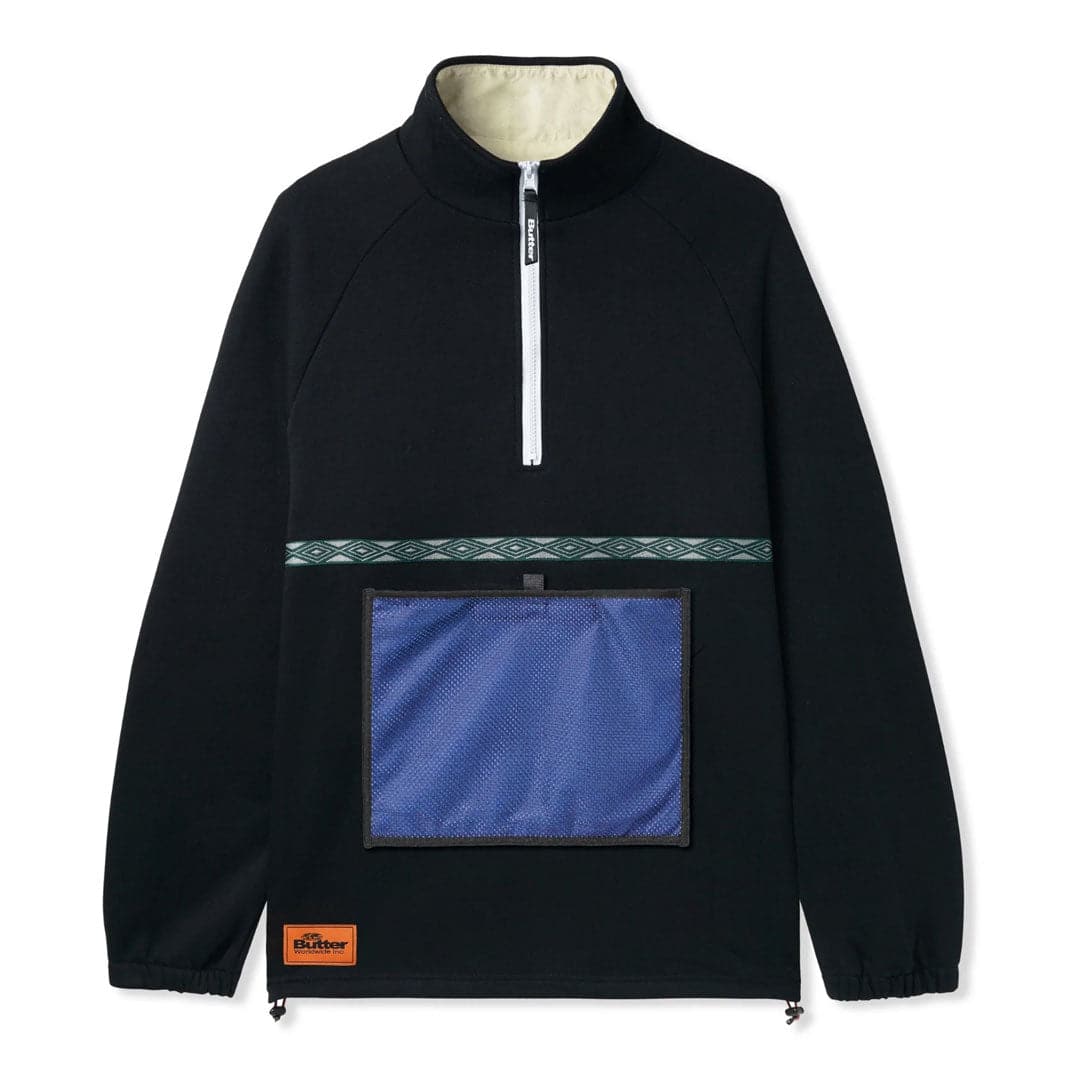 Butter 'Mesh Fleece' 1/4 Zip Pullover Crew (Black) | Cardiff