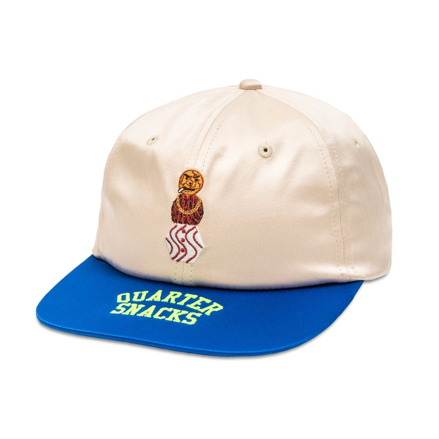 Quartersnacks 'Satin Snackman' 6 Panel Cap (Cream / Royal